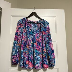 Lilly Pulitzer Willa Long Sleeve Tunic Top In True Blue Seas The Day Medium